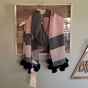 Red, Blue and Beige Tassel Scarf